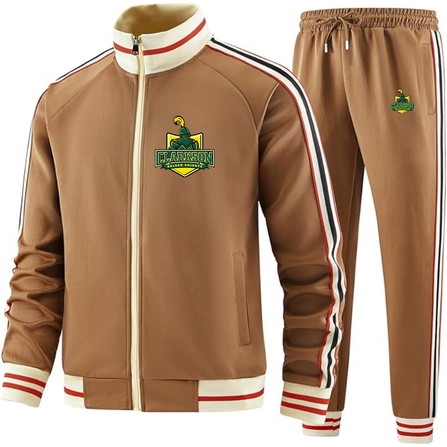 Men's Clarkson Golden Knights Two Piece Designer Tracksuit with Bold Striped Accents and Zippered Front Elevated Athletic