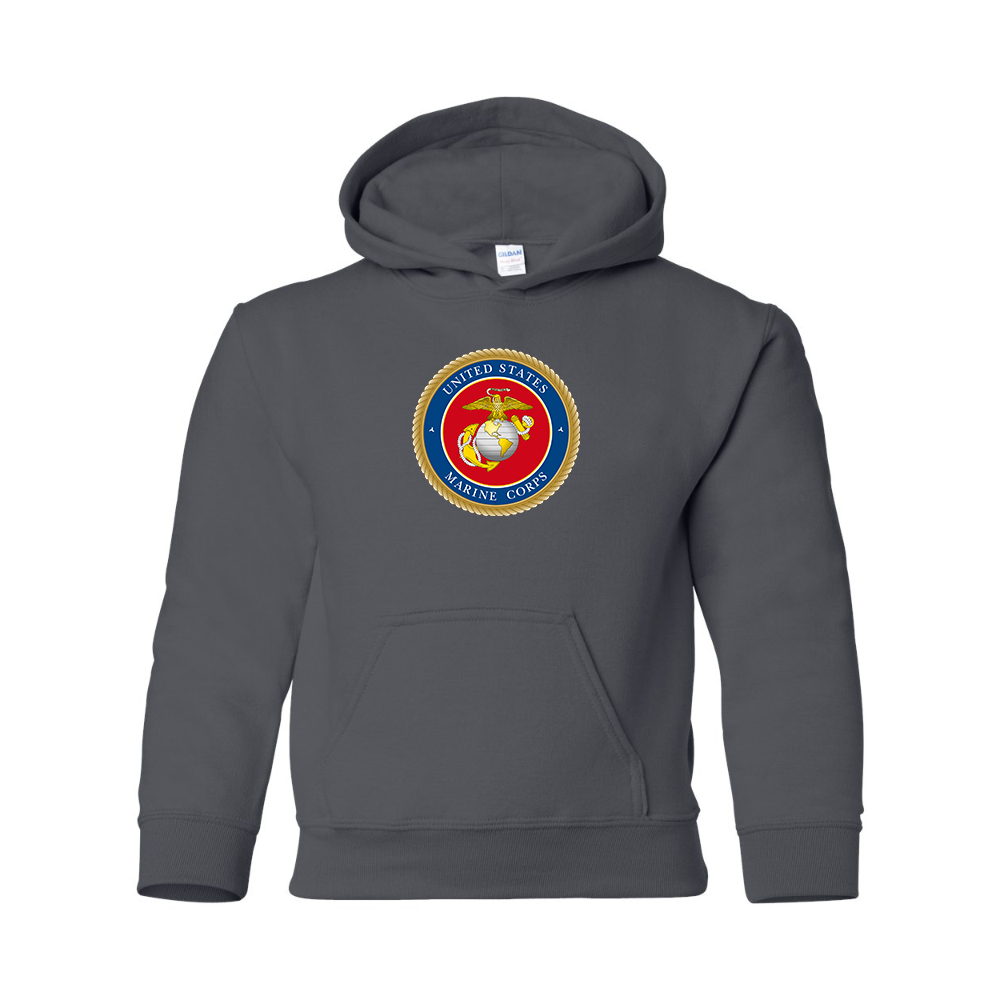 Youth  USMC Emblem Gildan Heavy Blend  Hooded Sweatshirt