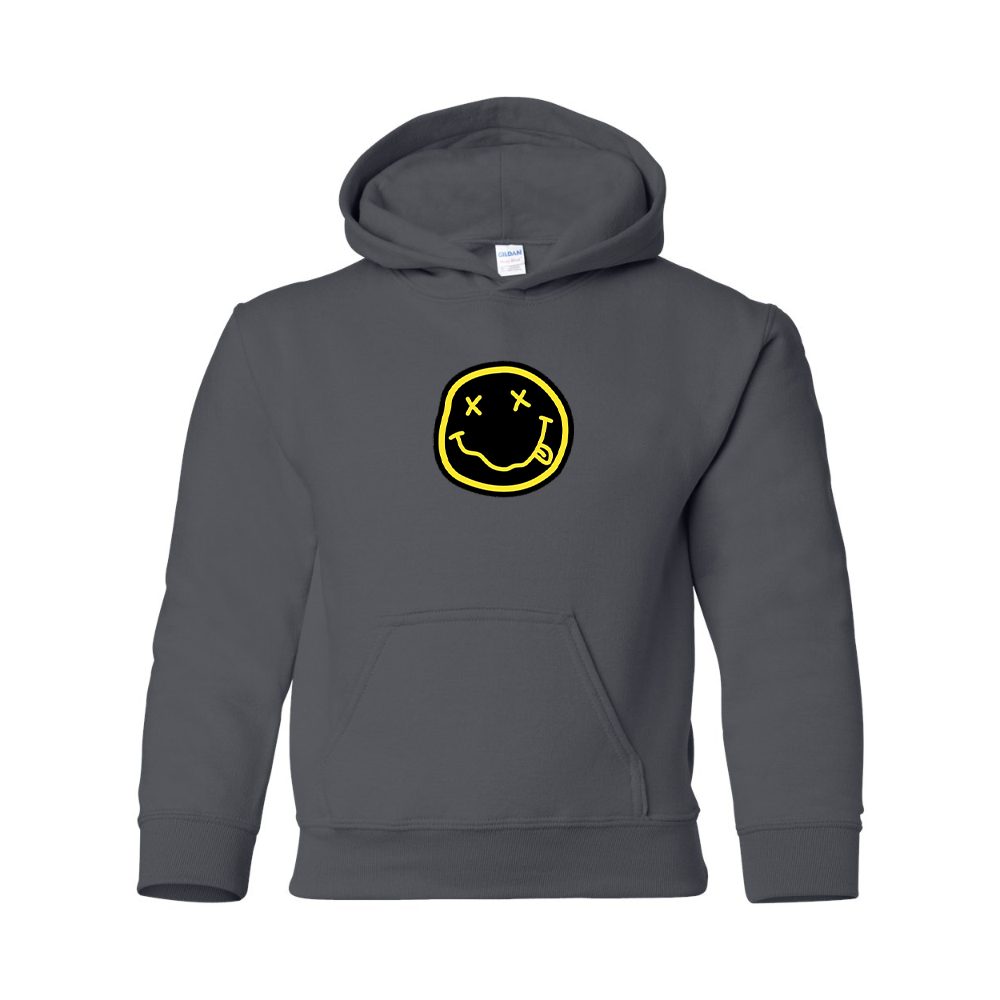 Youth Nirvana Yellow and Black Face Gildan Heavy Blend  Hooded Sweatshirt