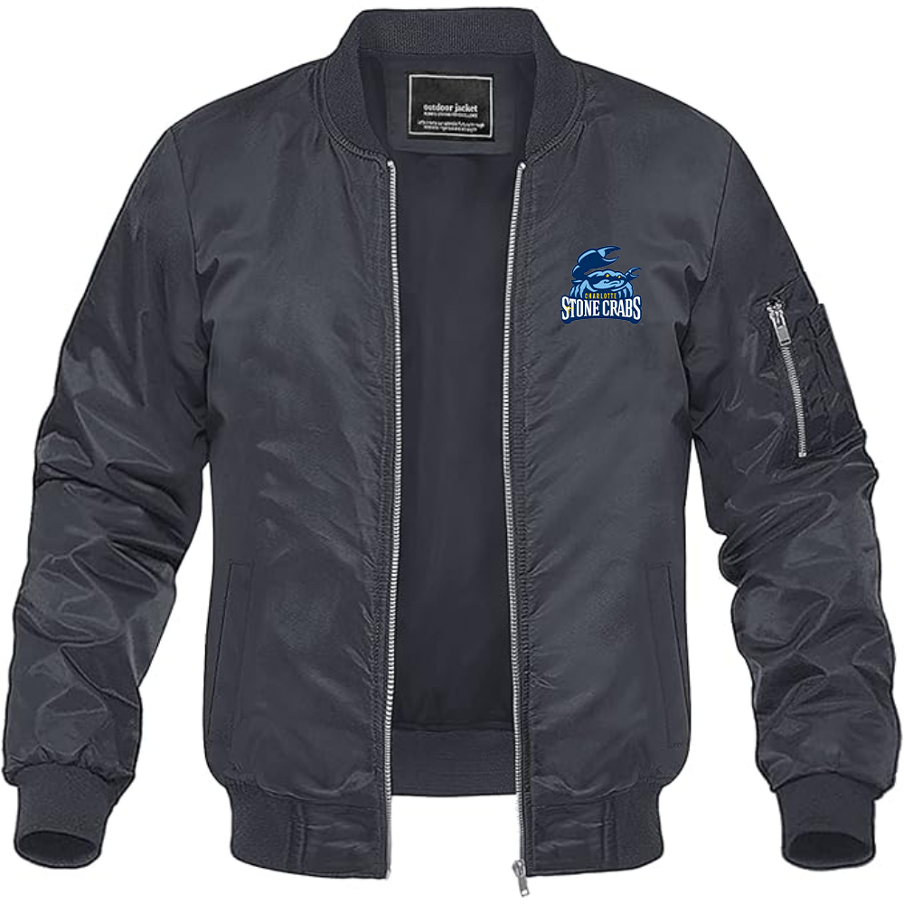 Men's Charlotte Stone Crabs Logo Lightweight Bomber Jacket Windbreaker Softshell Varsity Jacket Coat
