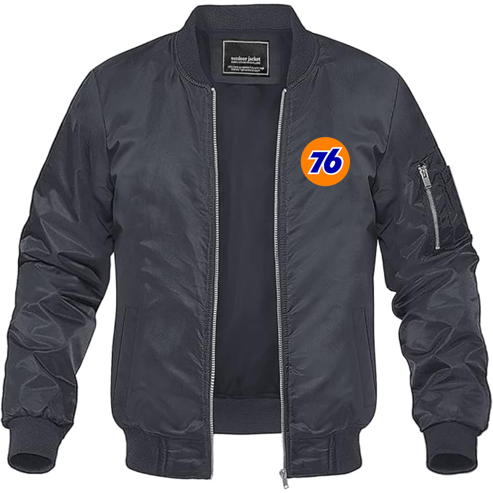 Men's 76 Gas Station Lightweight Bomber Jacket Windbreaker Softshell Varsity Jacket Coat