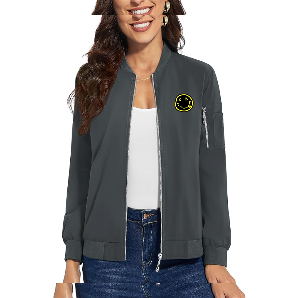 Women's  Nirvana Yellow and Black Face Premium Bomber Jacket with Polished Detailing and Functional Sleeve Pocket Modern Luxury Outerwear