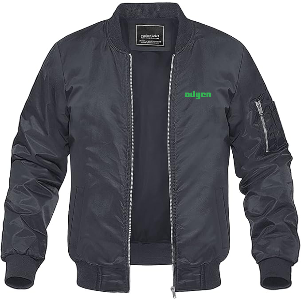 Men's Adyen Logo Lightweight Bomber Jacket Windbreaker Softshell Varsity Jacket Coat