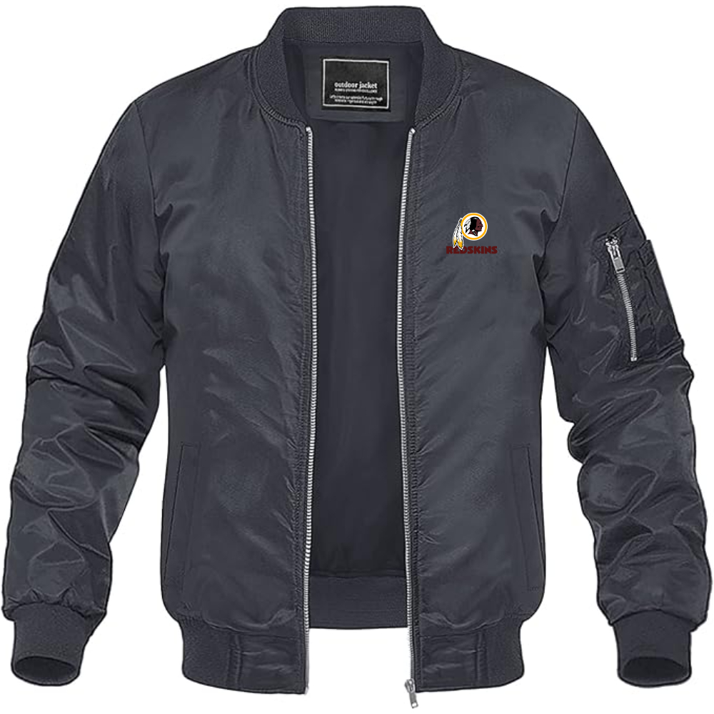 Men's Washington Redskins Logo Lightweight Bomber Jacket Windbreaker Softshell Varsity Jacket Coat