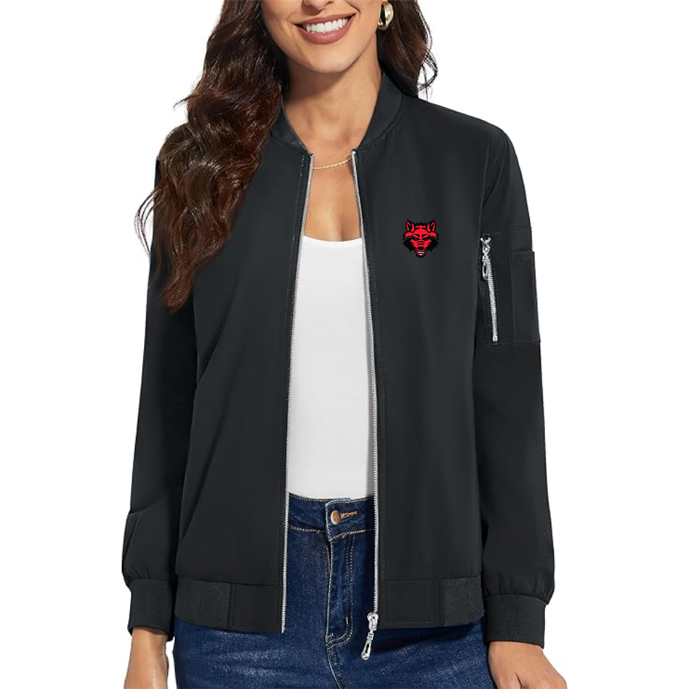 Women's Arkansas State Red Wolves Premium Bomber Jacket with Polished Detailing and Functional Sleeve Pocket Modern Luxury Outerwear