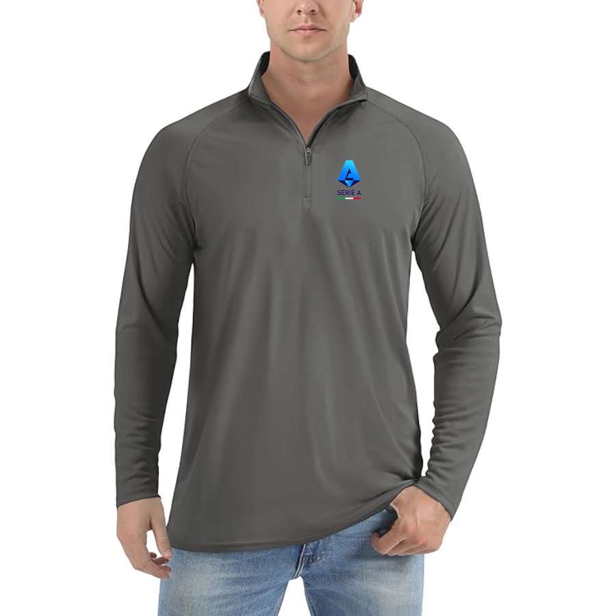 Men's Italian Serie A Logo Lightweight Quarter-Zip Athletic Shirt Long Sleeve Performance Wear
