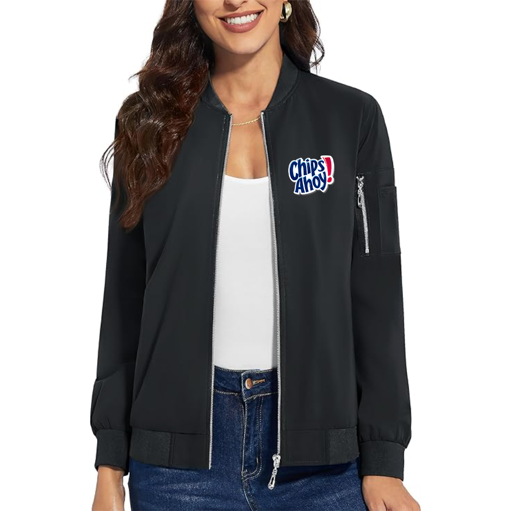 Women's Chips Ahoy Premium Bomber Jacket with Polished Detailing and Functional Sleeve Pocket Modern Luxury Outerwear