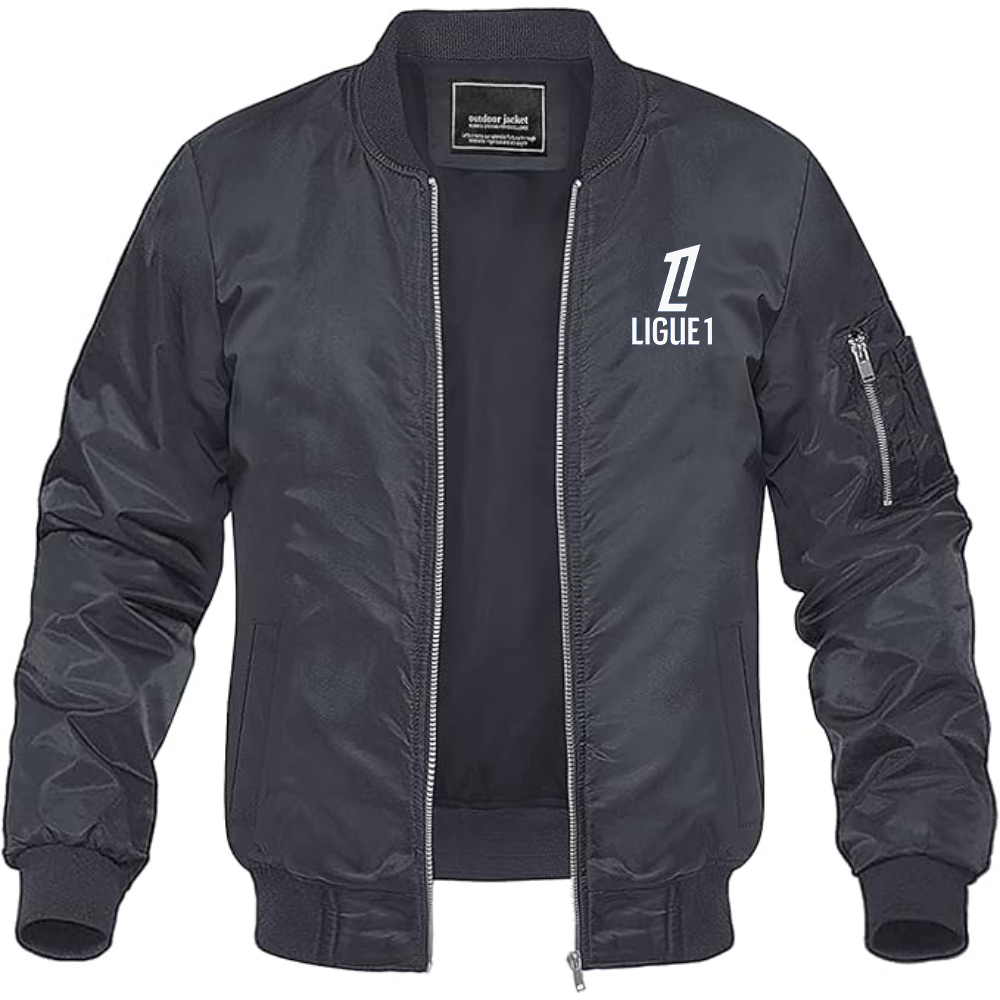 Men's Ligue 1 Logo Lightweight Bomber Jacket Windbreaker Softshell Varsity Jacket Coat