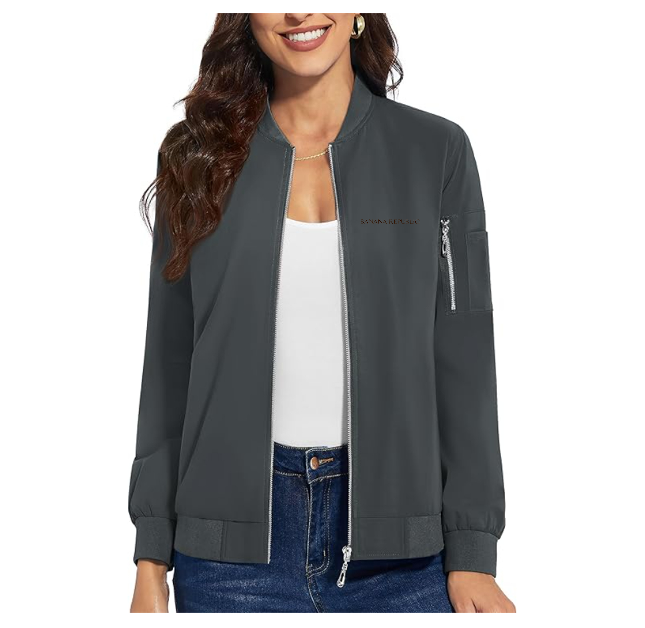 Women's Banana Republic Premium Bomber Jacket with Polished Detailing and Functional Sleeve Pocket Modern Luxury Outerwear