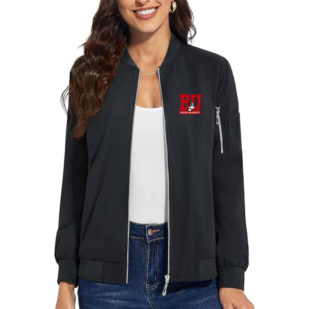 Women's Boston University Terriers  Premium Bomber Jacket with Polished Detailing and Functional Sleeve Pocket Modern Luxury Outerwear
