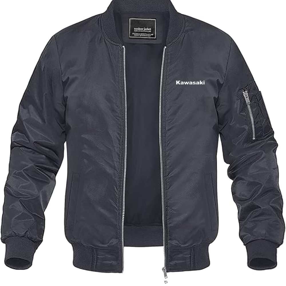 Men's Kawasaki Logo Lightweight Bomber Jacket Windbreaker Softshell Varsity Jacket Coat