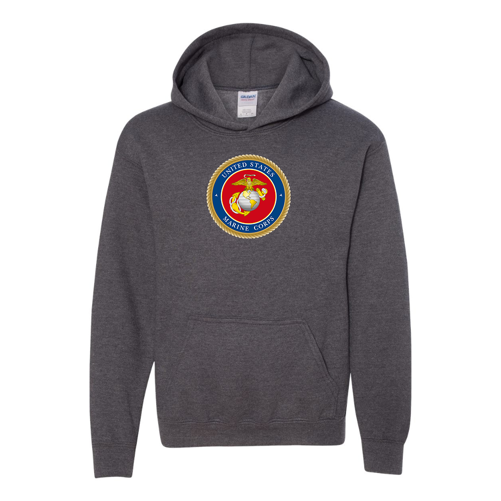 Youth  USMC Emblem Gildan Heavy Blend  Hooded Sweatshirt