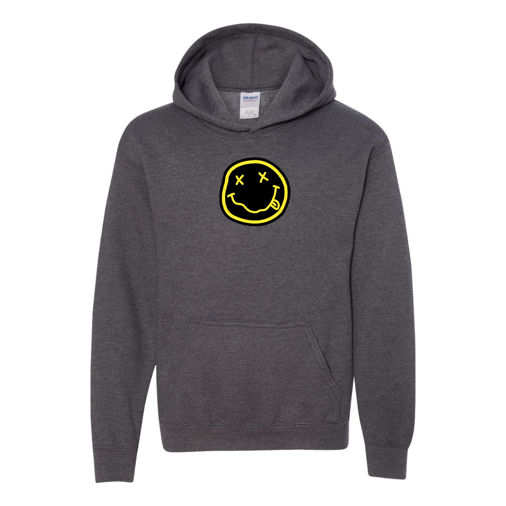 Youth Nirvana Yellow and Black Face Gildan Heavy Blend  Hooded Sweatshirt