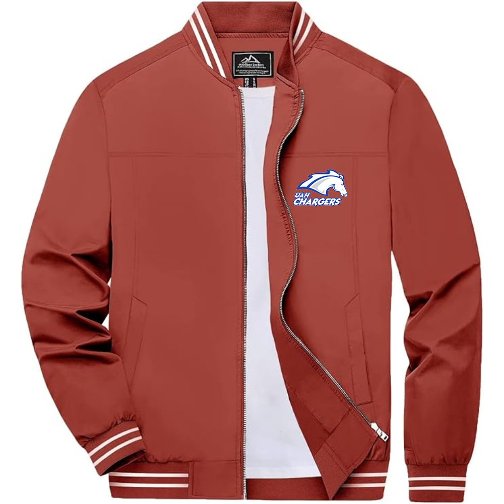 Men's Alabama Huntsville Chargers Lightweight Zip-Up Bomber Jacket with Ribbed Collar and Cuffs Versatile Casual Outerwear