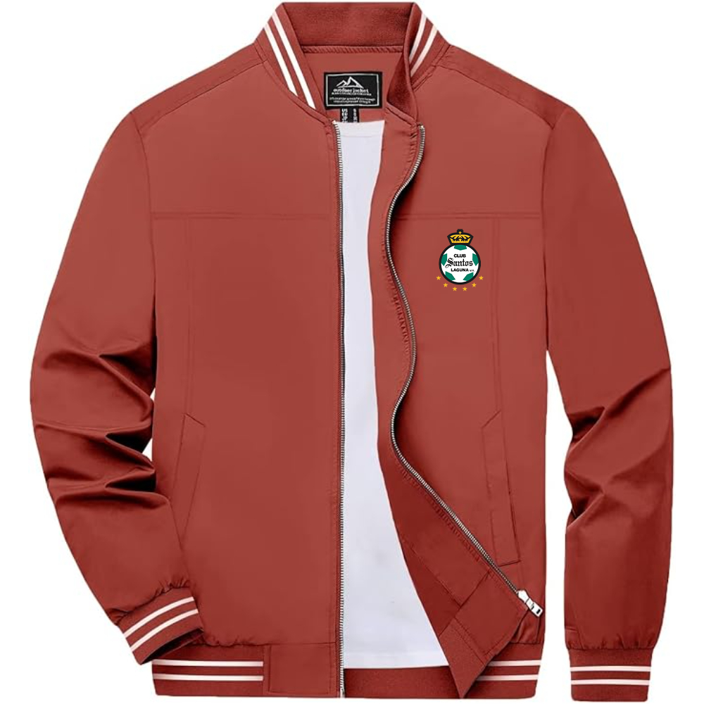 Men's Santos Laguna Soccer Lightweight Zip-Up Bomber Jacket with Ribbed Collar and Cuffs Versatile Casual Outerwear