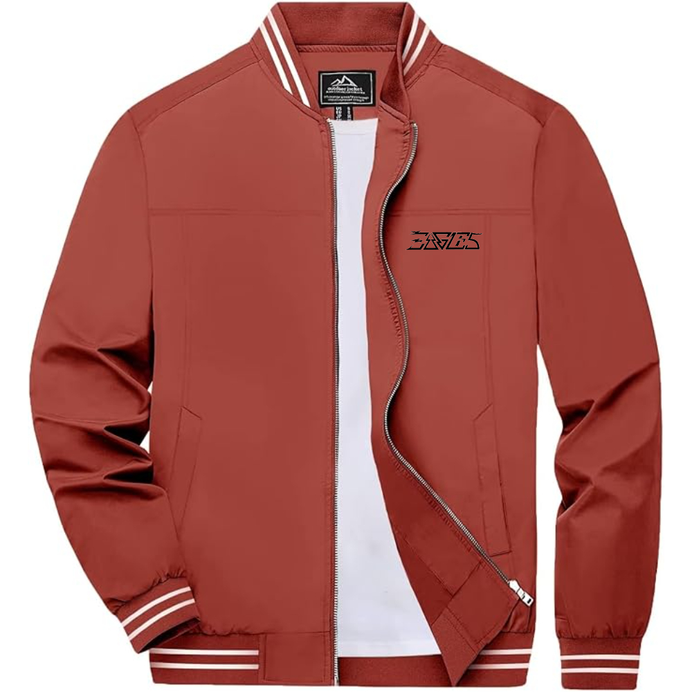 Men's Eagles Lightweight Zip-Up Bomber Jacket with Ribbed Collar and Cuffs Versatile Casual Outerwear