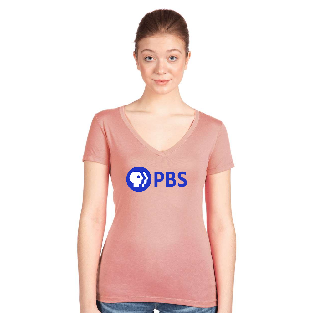 Women's PBS Blue  Next Level V-Neck T-Shirt