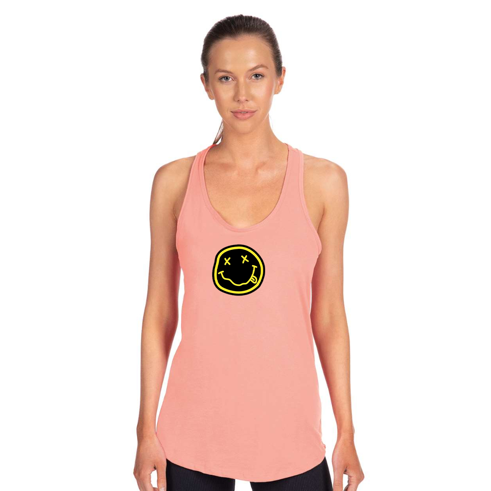 Women's Nirvana Yellow and Black Face Next Level Ideal Racerback Tank