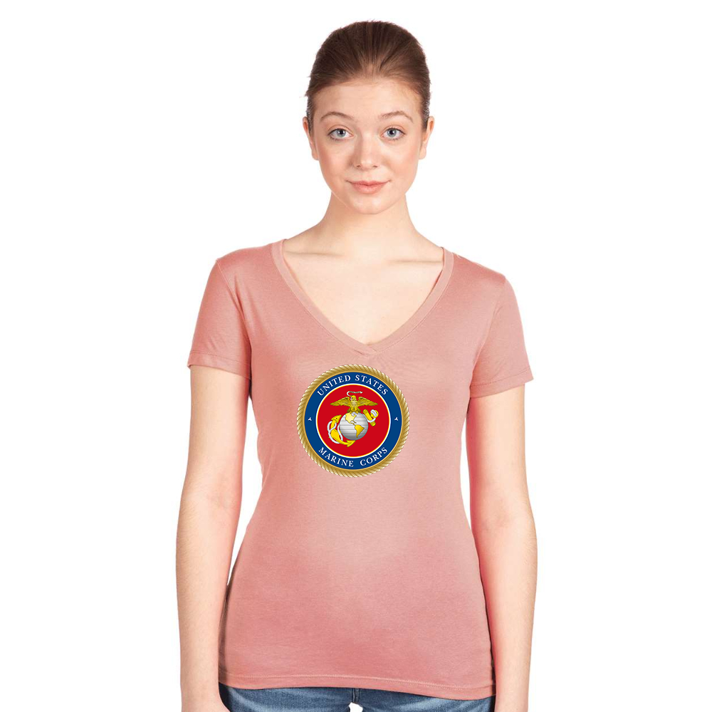 Women's   USMC Emblem Next Level V-Neck T-Shirt