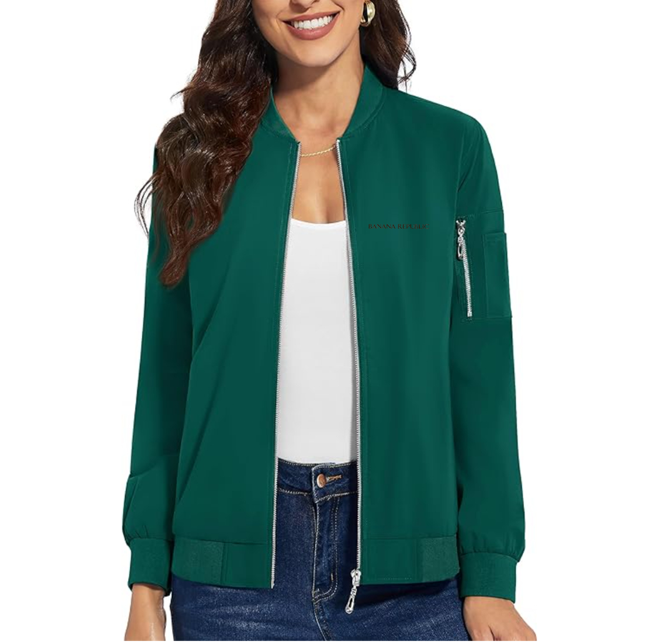 Women's Banana Republic Premium Bomber Jacket with Polished Detailing and Functional Sleeve Pocket Modern Luxury Outerwear