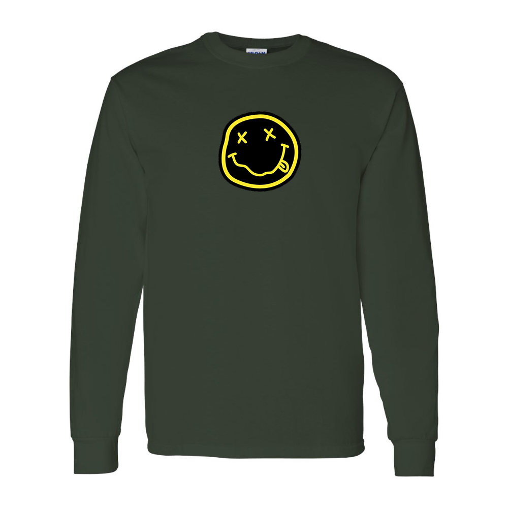 Men's Nirvana Yellow and Black Face Gildan Heavy Cotton Long Sleeve T-Shirt