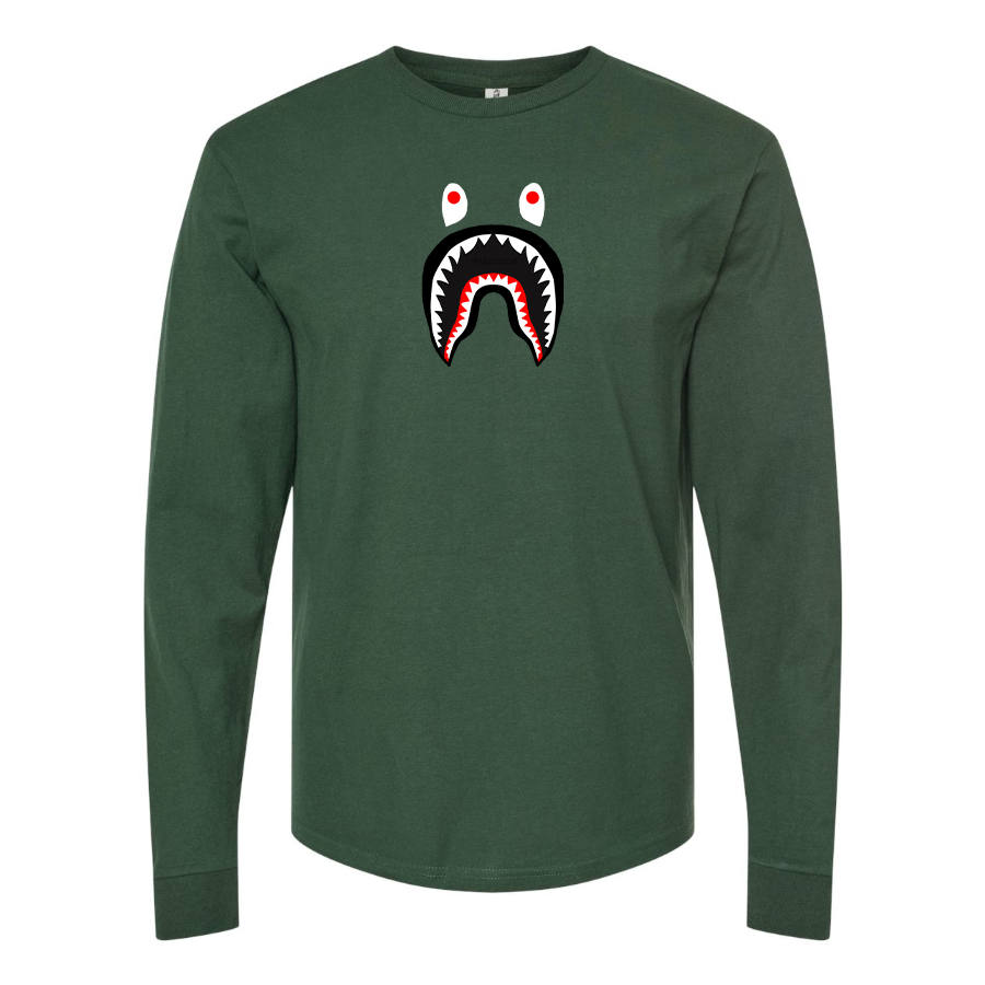 Men's BAPE Shark Logo Cotton Long Sleeve T-Shirt
