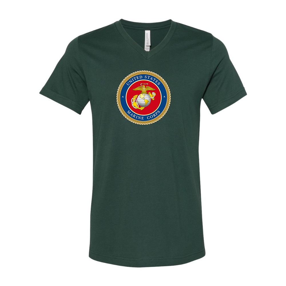 USMC Emblem BELLA  CANVAS - Jersey V-Neck T-Shirt