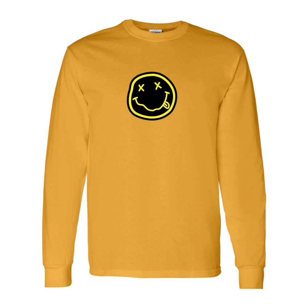 Men's Nirvana Yellow and Black Face Gildan Heavy Cotton Long Sleeve T-Shirt