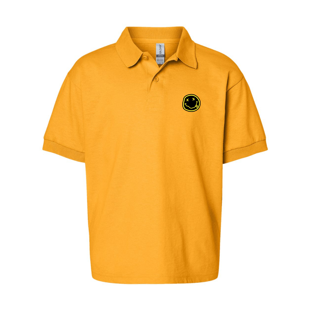Youth Nirvana Yellow and Black Face  Gildan Dry Blend Jersey Polo