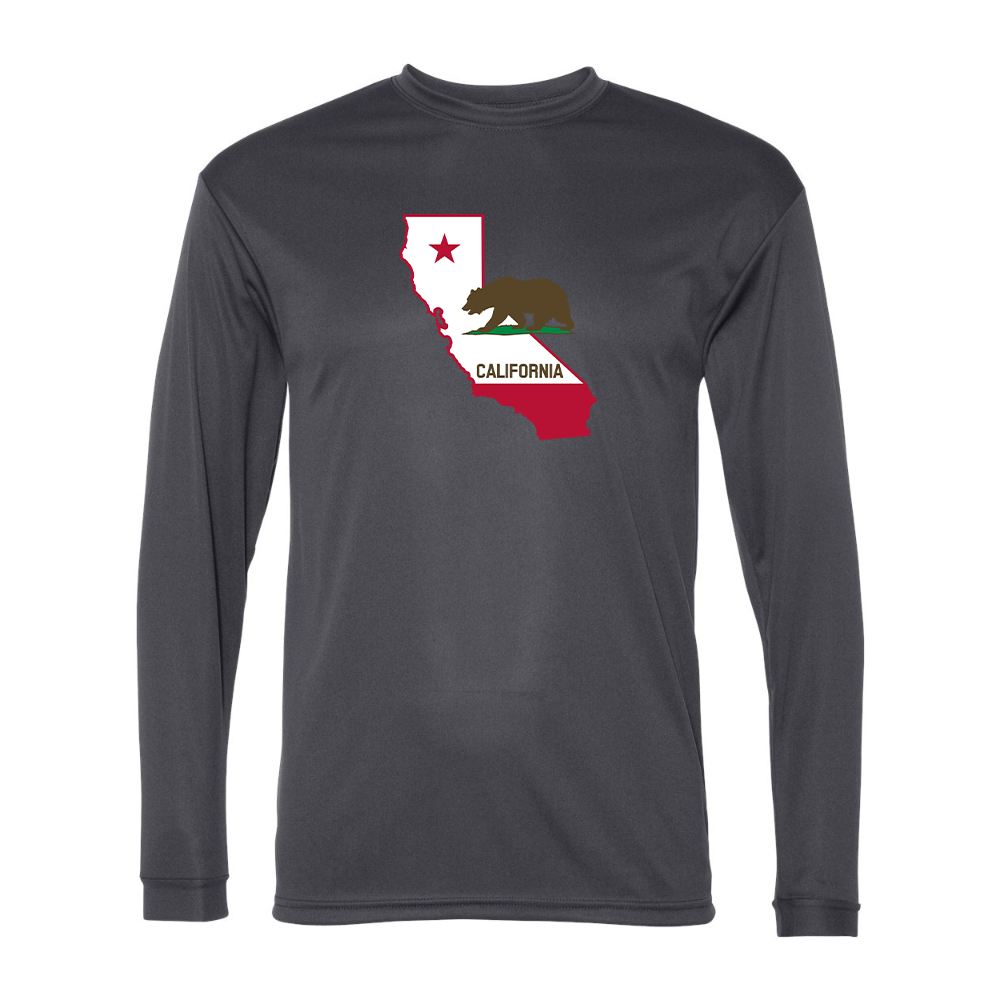 Men's  California Bear Map Performance Long Sleeve T-Shirt