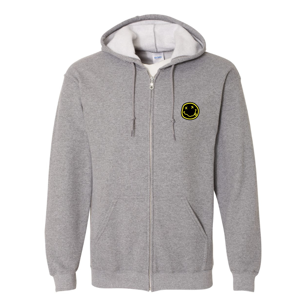 Men's Nirvana Yellow and Black Face  Gildan  Heavy Blend Full Zip Hooded Sweatshirt