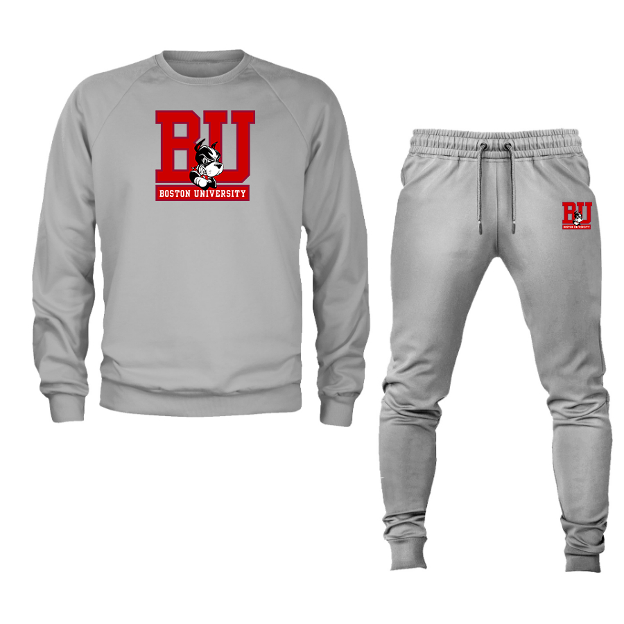 Men's Boston University Terriers Crewneck Sweatshirt Joggers Suit
