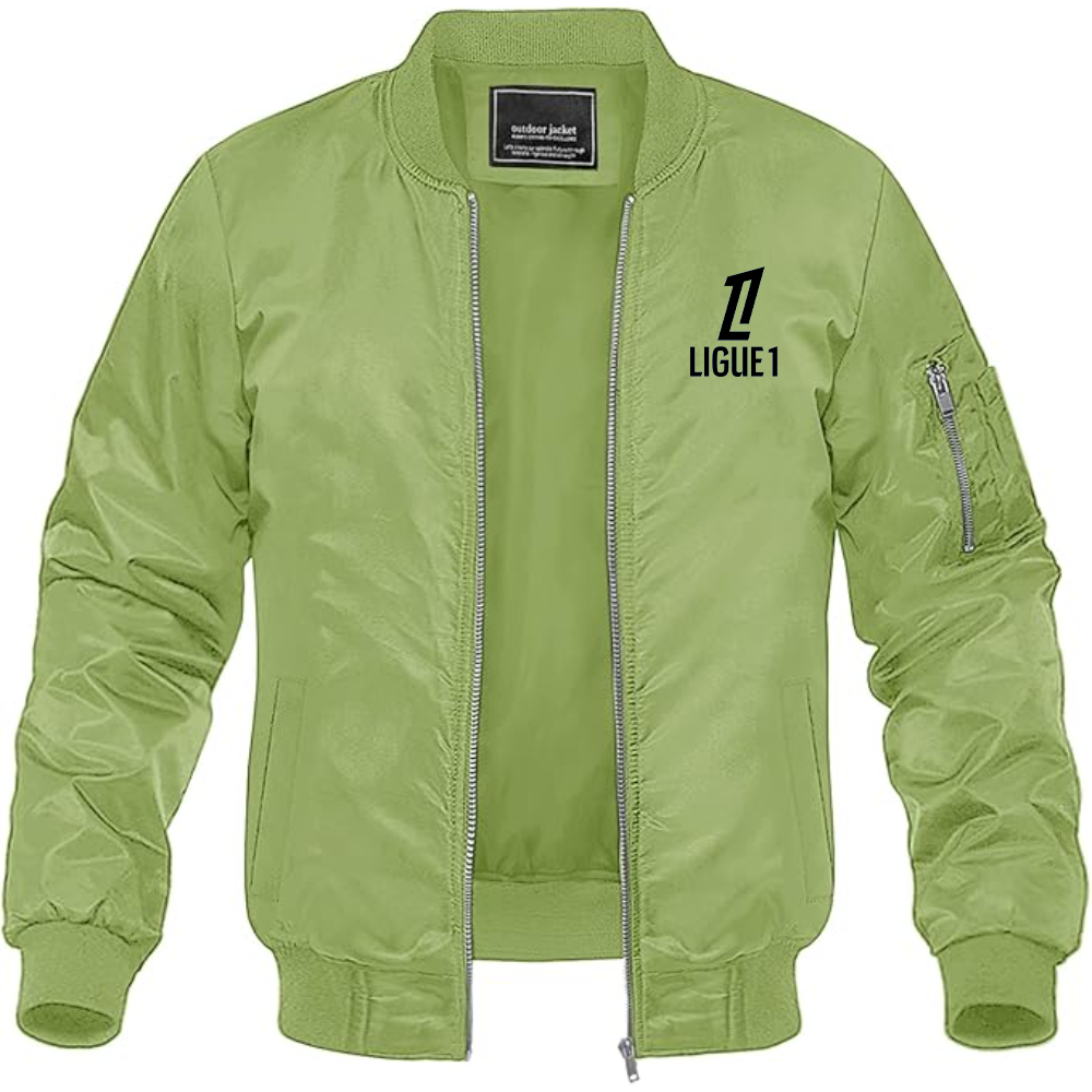 Men's Ligue 1 Logo Lightweight Bomber Jacket Windbreaker Softshell Varsity Jacket Coat