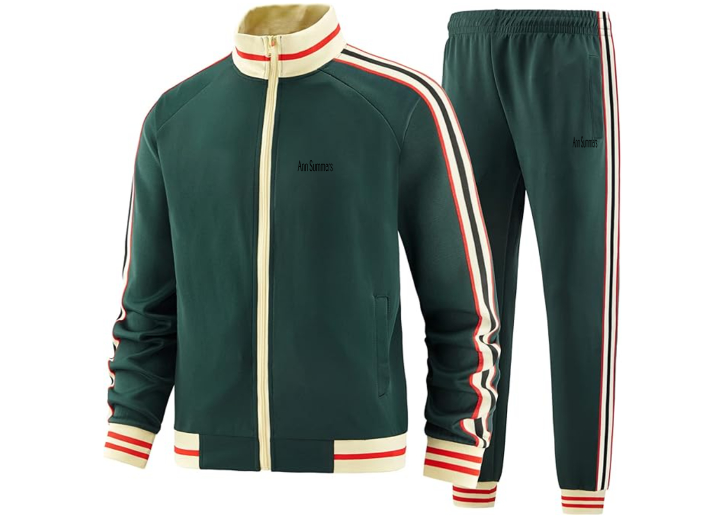 Men's Ann Summers Two Piece Designer Tracksuit with Bold Striped Accents and Zippered Front Elevated Athletic