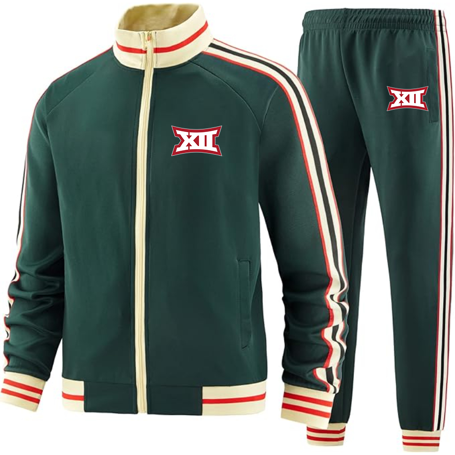 Men's Big 12 Conference  Two Piece Designer Tracksuit with Bold Striped Accents and Zippered Front Elevated Athletic Wear