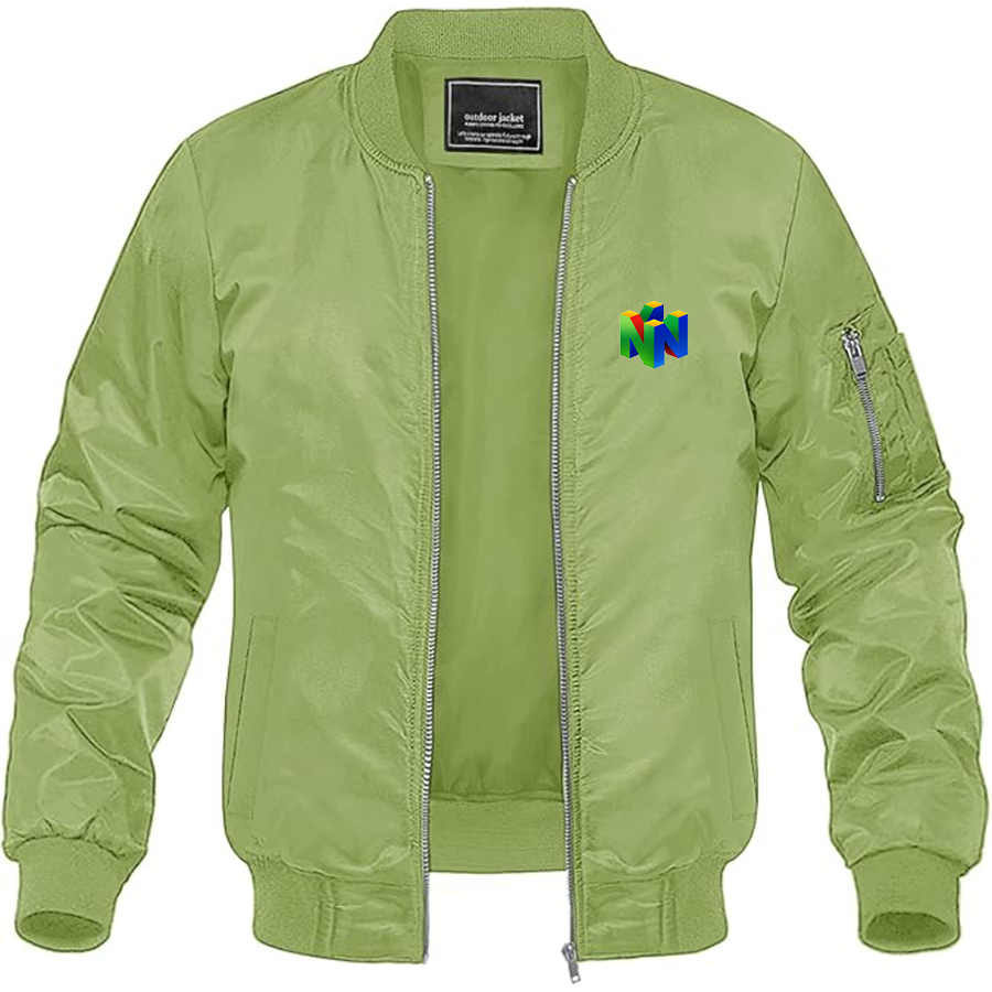 Men's Nintendo N64   Logo Lightweight Bomber Jacket Windbreaker Softshell Varsity Jacket Coat