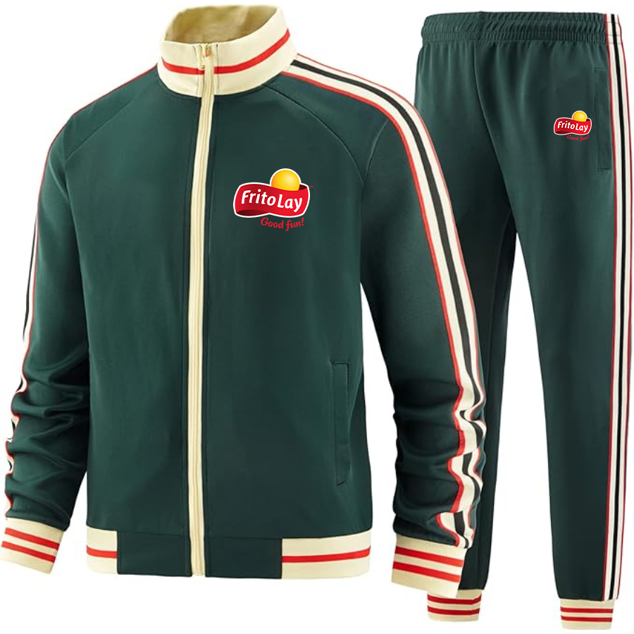 Men's Frito Lay Two Piece Designer Tracksuit with Bold Striped Accents and Zippered Front Elevated Athletic Wear