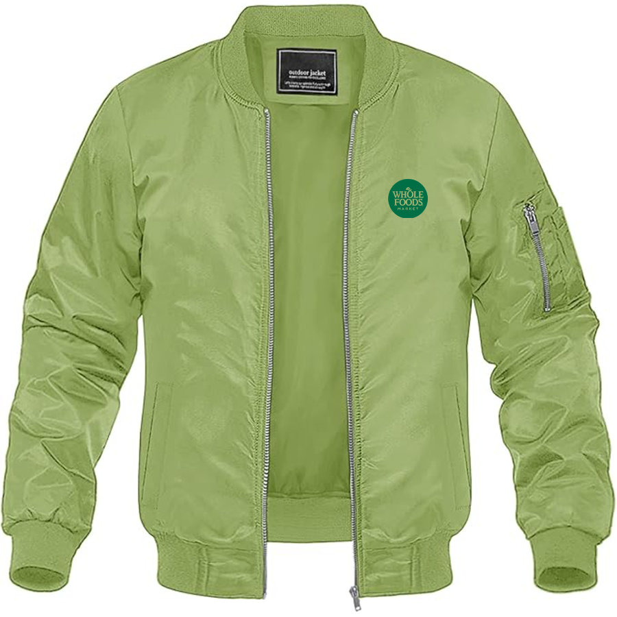 Men's Whole Foods Market Lightweight Bomber Jacket Windbreaker Softshell Varsity Jacket Coat