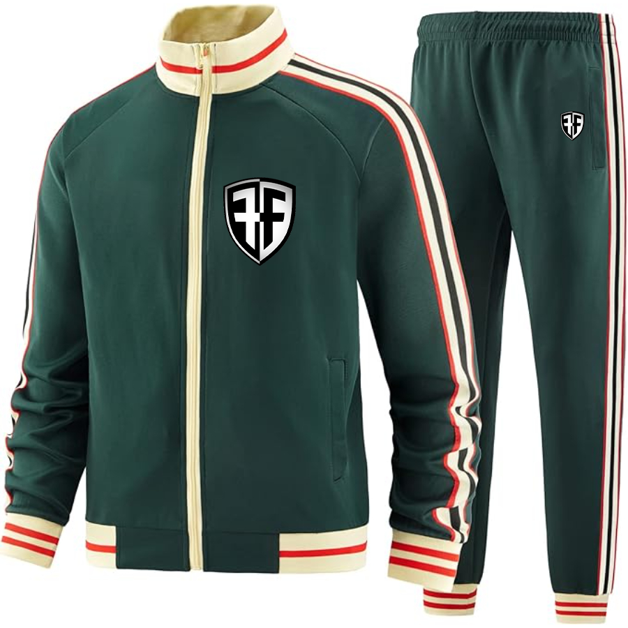 Men's  Foffa Bike  Two Piece Designer Tracksuit with Bold Striped Accents and Zippered Front Elevated Athletic Wear