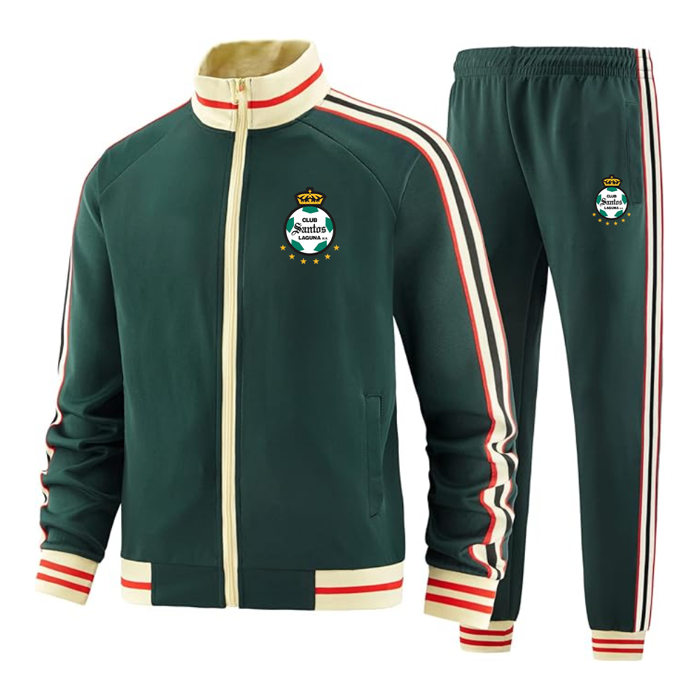 Men's Santos Laguna Soccer  Two Piece Designer Tracksuit with Bold Striped Accents and Zippered Front Elevated Athletic Wear