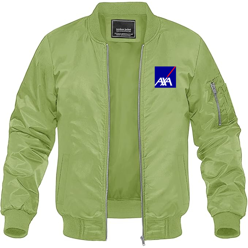Men's Axa Logo Lightweight Bomber Jacket Windbreaker Softshell Varsity Jacket Coat