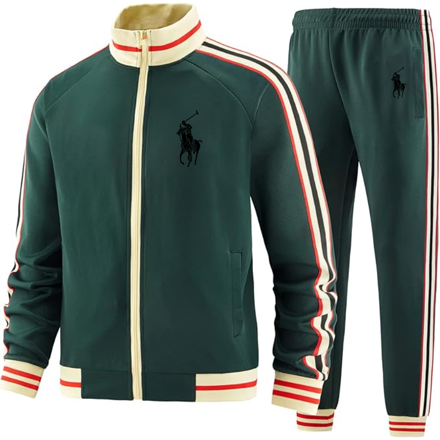 Men's Polo Ralph Lauren Two Piece Designer Tracksuit with Bold Striped Accents and Zippered Front Elevated Athletic Wear