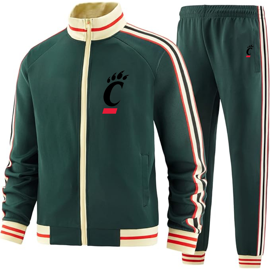 Men's Cincinnati Bearcats Two Piece Designer Tracksuit with Bold Striped Accents and Zippered Front Elevated Athletic