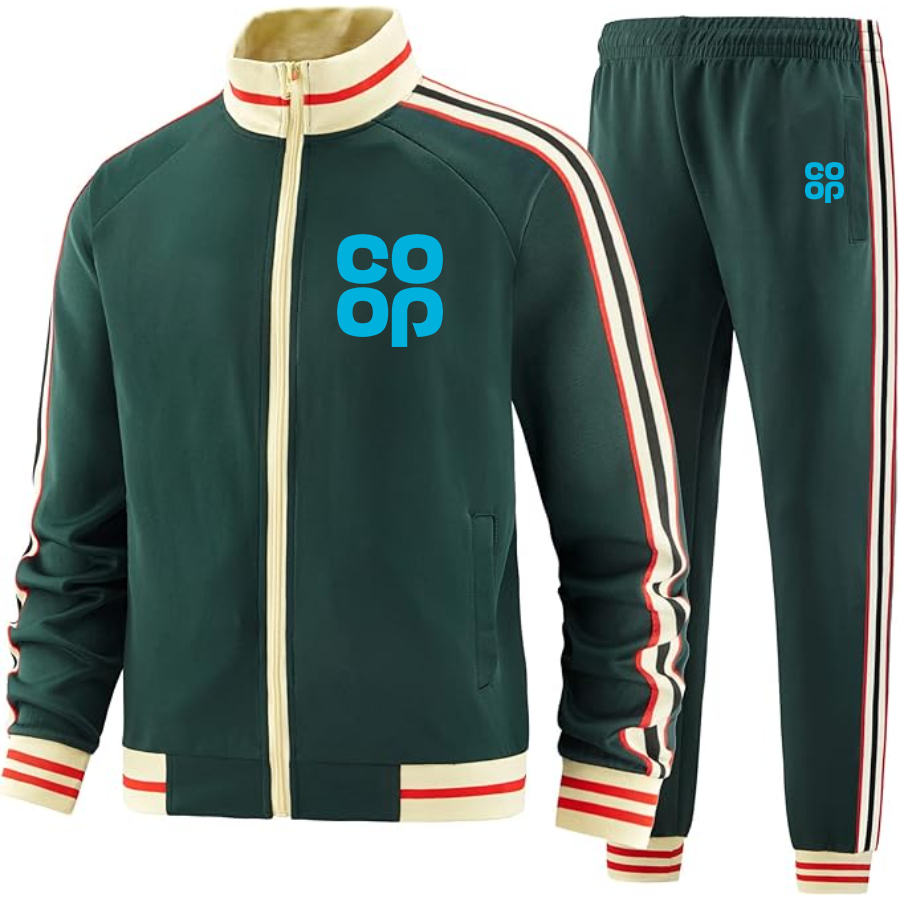 Men's CoOp Two Piece Designer Tracksuit with Bold Striped Accents and Zippered Front Elevated Athletic
