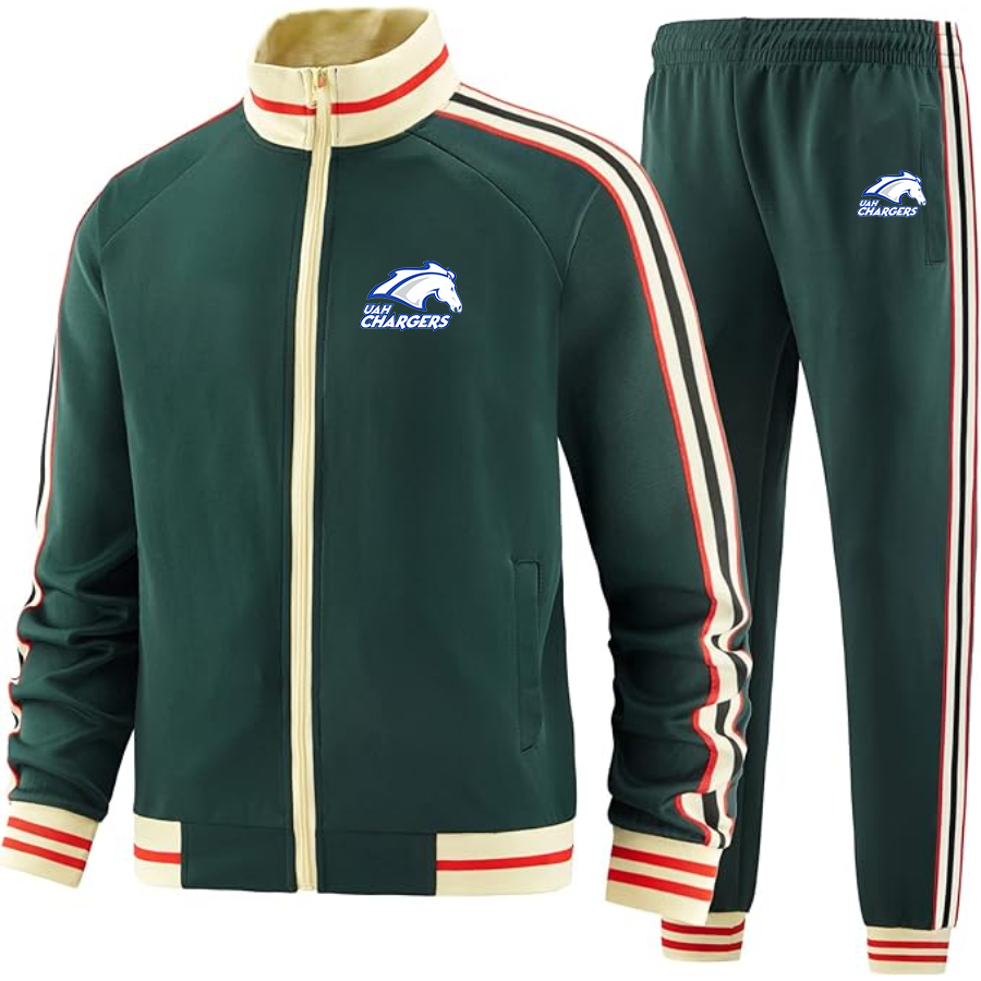 Men's Alabama Huntsville Chargers  Two Piece Designer Tracksuit with Bold Striped Accents and Zippered Front Elevated Athletic Wear
