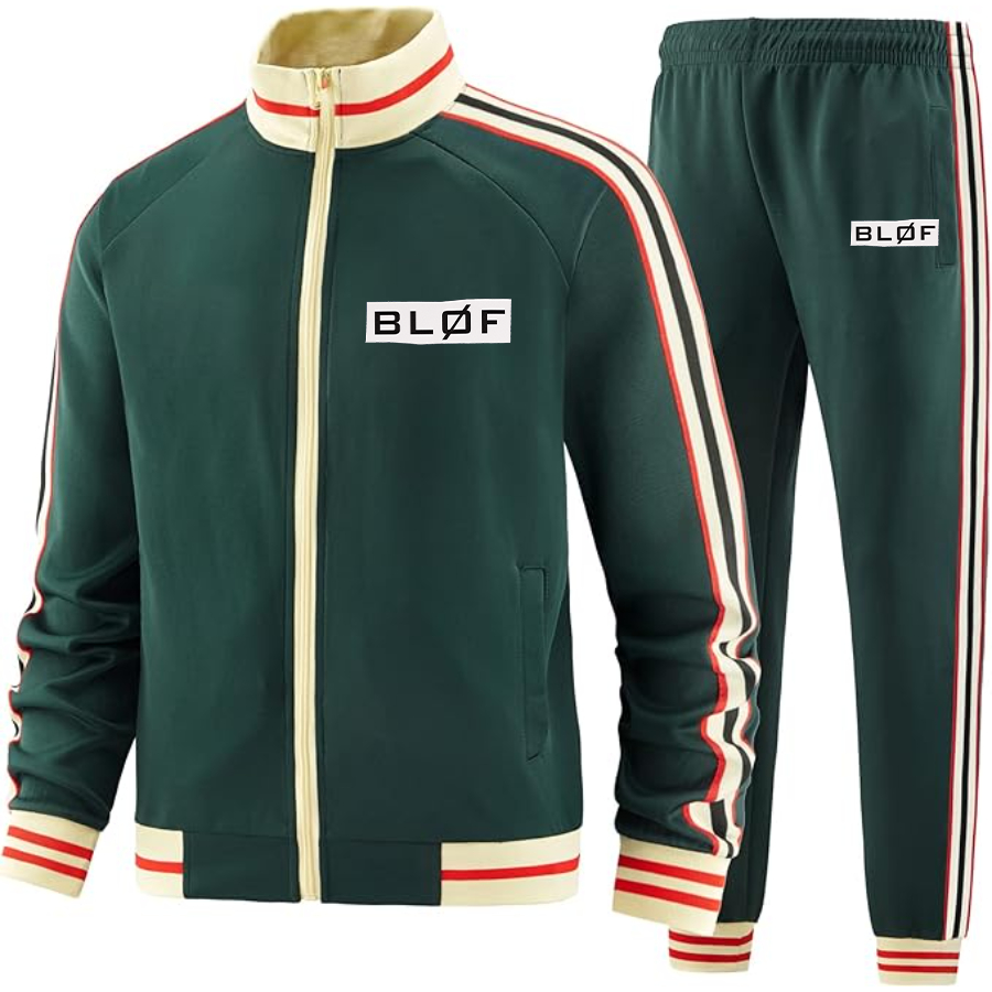 Men's  BLØF   Two Piece Designer Tracksuit with Bold Striped Accents and Zippered Front Elevated Athletic