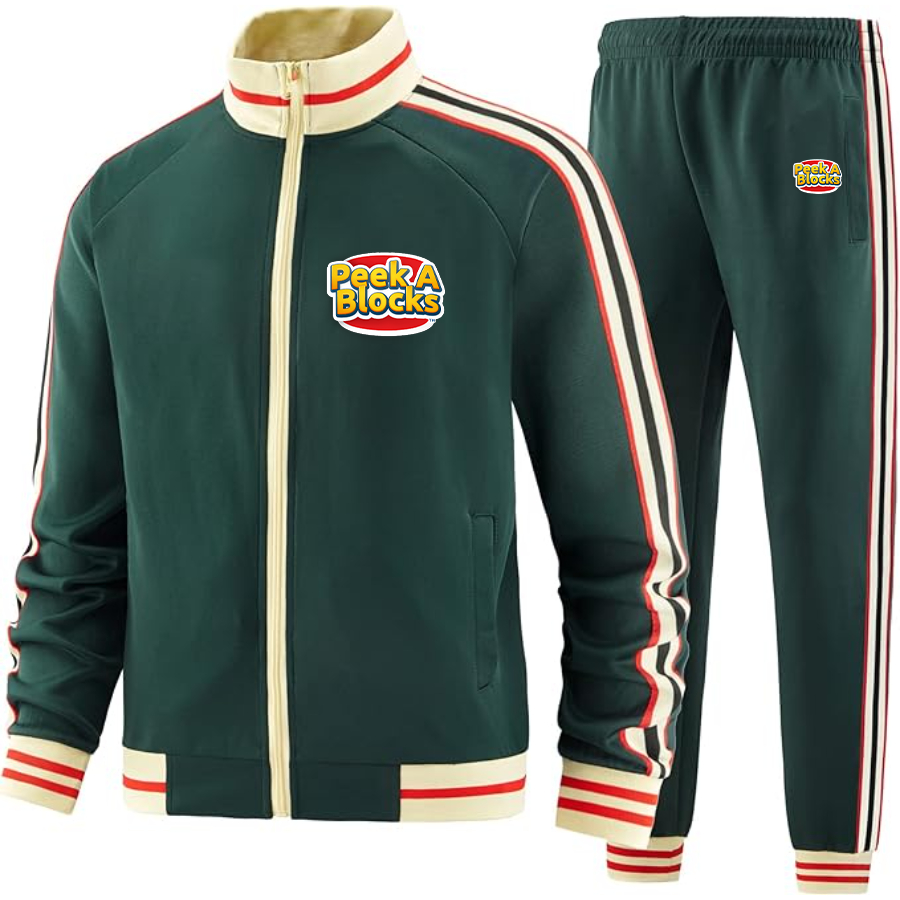 Men's  Peek A Blocks  Two Piece Designer Tracksuit with Bold Striped Accents and Zippered Front Elevated Athletic Wear