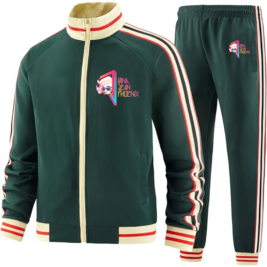 Men's Dana Jean Phoenix Two Piece Designer Tracksuit with Bold Striped Accents and Zippered Front Elevated Athletic Wear
