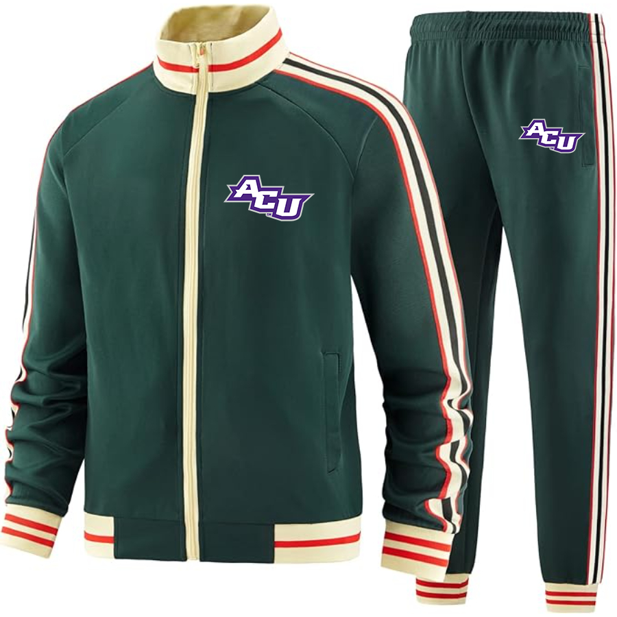 Men's Abilene Christian Wildcats    Two Piece Designer Tracksuit with Bold Striped Accents and Zippered Front Elevated Athletic Wear