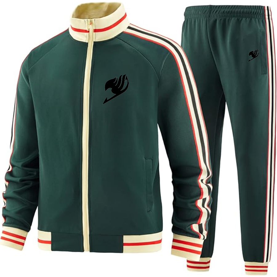 Men's  Fairy Tail Two Piece Designer Tracksuit with Bold Striped Accents and Zippered Front Elevated Athletic Wear